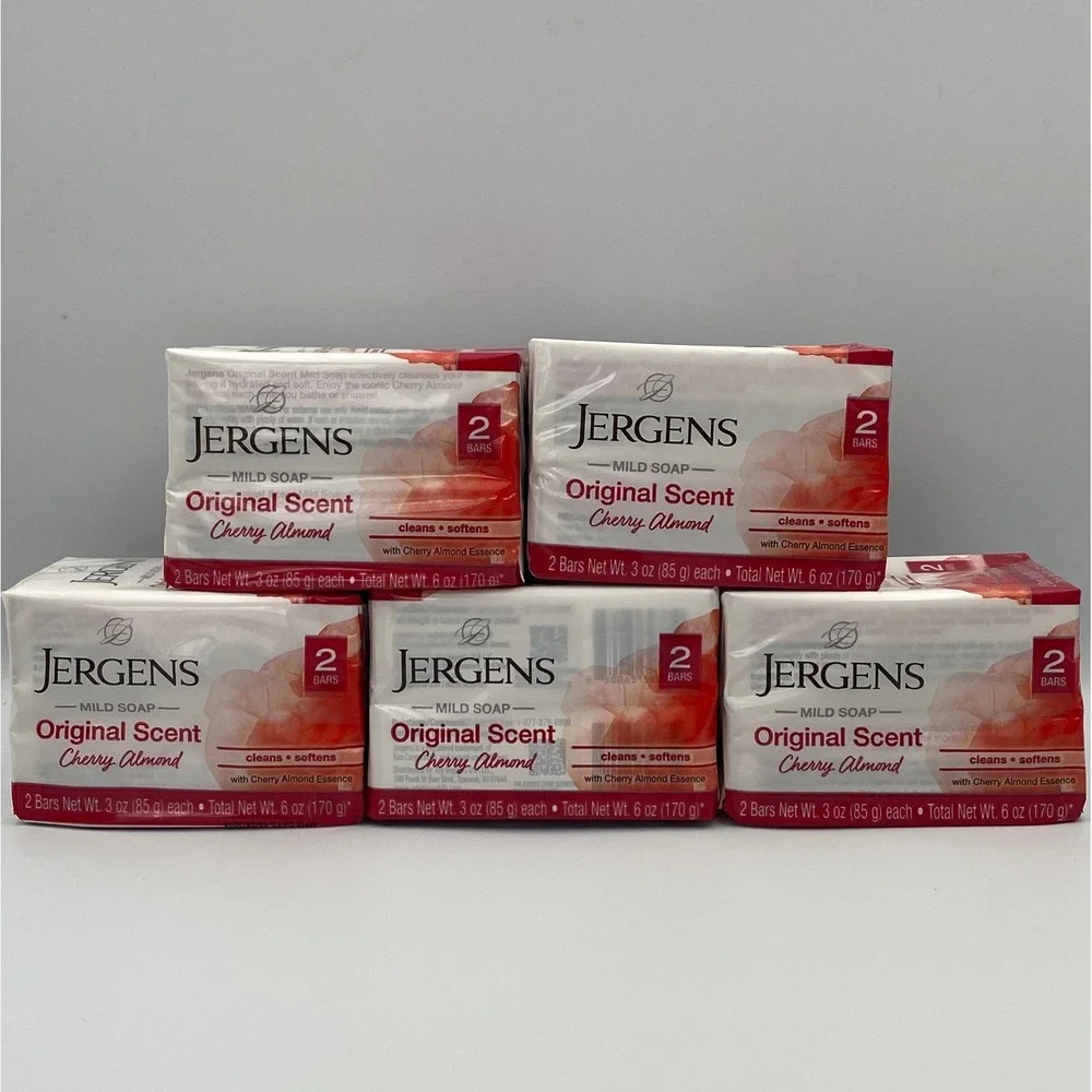 Jergens Cherry Almond Mild Soap Original Scent - 3 Oz Each - 5 pack (10 Bars)‎